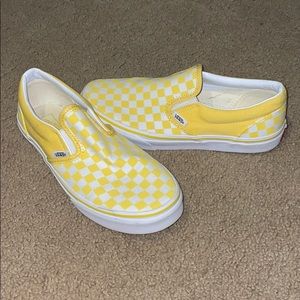 Yellow checkered slip on vans